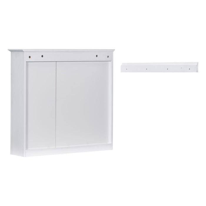 Bathroom Vanity With Top Sink, 2 Doors And 3 Drawers, Freestanding Set With Mirror Cabinet