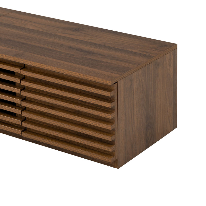 TV Stand For TVs, Entertainment Center With Cable Management And Soft Closing Hinges - Walnut