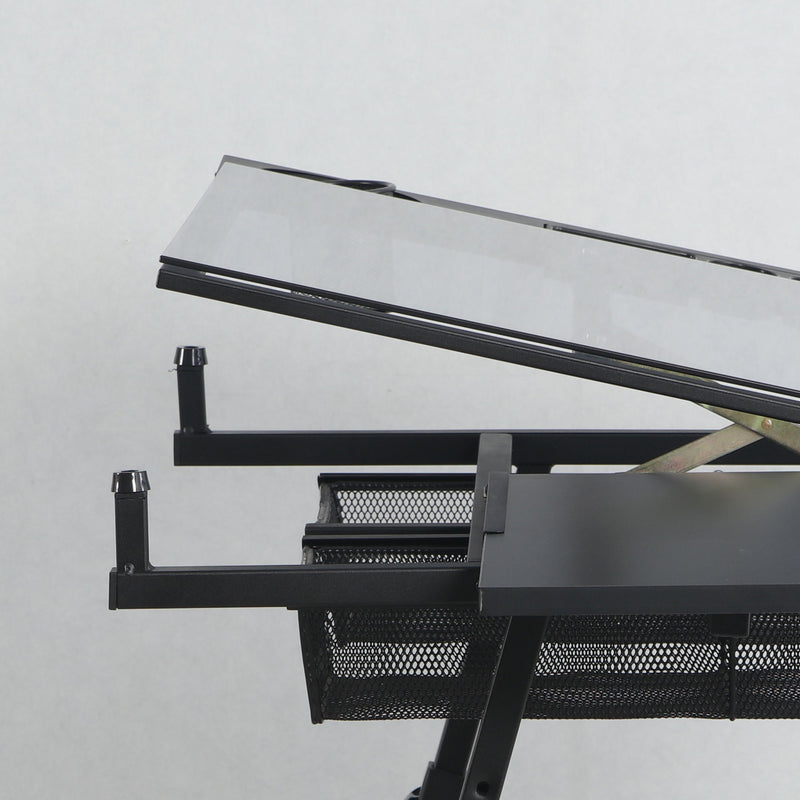 Adjustable Tempered Glass Drafting Printing Table With Chair