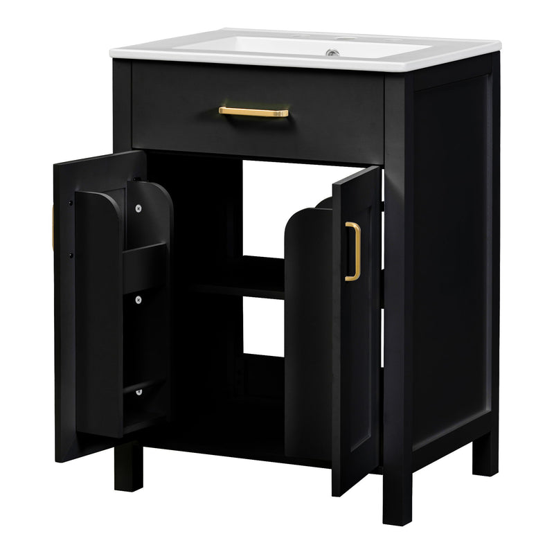 Modern Bathroom Vanity With Ceramic Sink, Soft-Close Doors, Flip Drawer, U-Shaped Shelves, Elegant Storage Solution