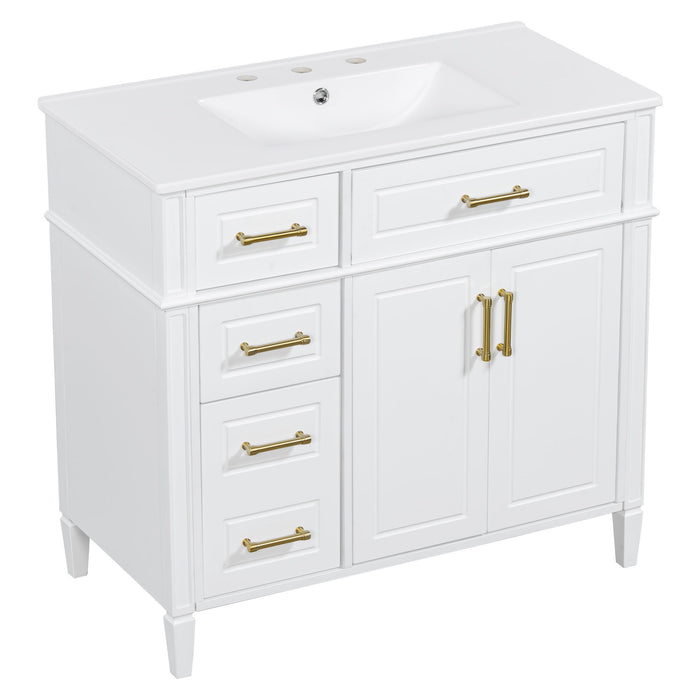 Bathroom Vanity With Sink, 4 Drawers, 2 Doors