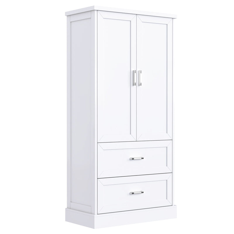 Tall Bathroom Storage Cabinet With 2 Doors And Drawers, Adjustable Shelf