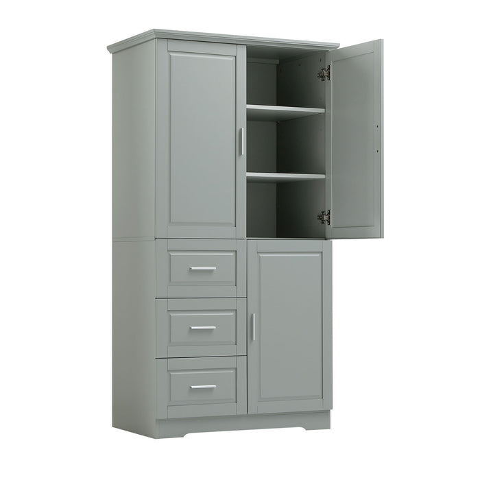 Tall And Wide Storage Cabinet With Doors For Bathroom Or Office, 3 Drawers - Gray