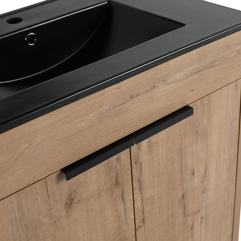 30" Freestanding Bathroom Cabinet With Basin & 2 Soft Close Doors - Imitative Oak