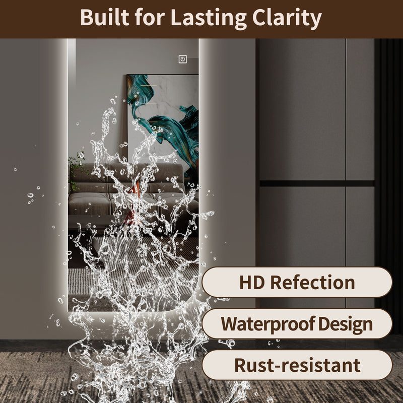 Irregular Shape LED Full Length Wall Mirror With 3 Color Dimmable Lighting - Silver