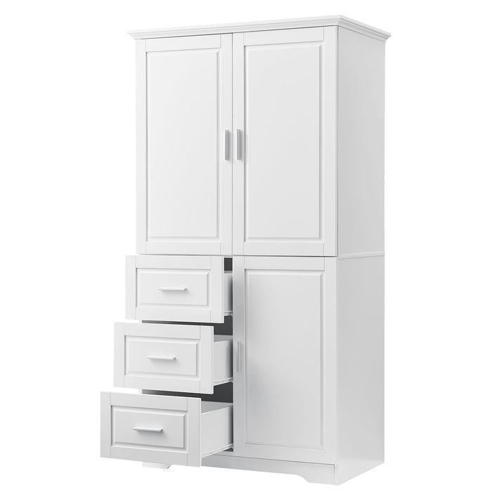 Tall And Wide Storage Cabinet With Doors, 3 Drawers