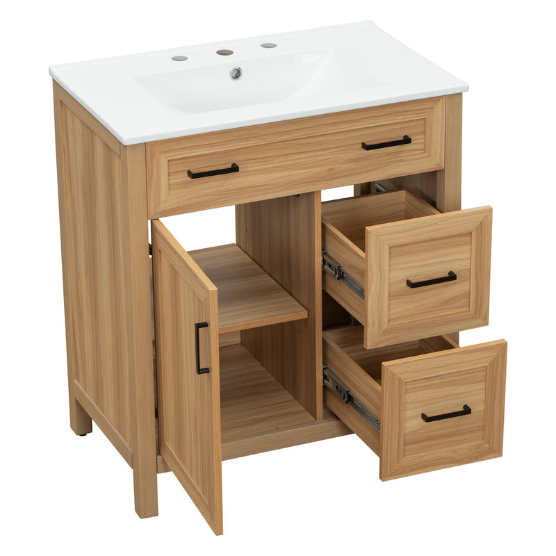 Bathroom Vanity With Sink, 2 Soft Close Drawers, 1 Soft Close Door, Adjustable Shelf