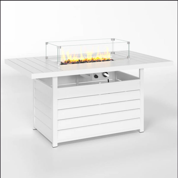 Rectangular Propane Fire Pit Table With Burner, Lava Rock, Waterproof Cover