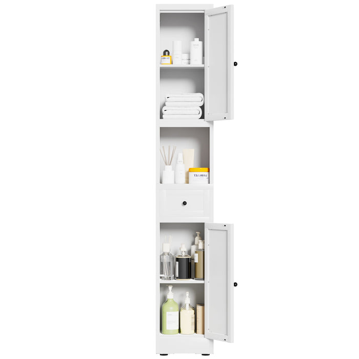 Tall Narrow Bathroom Cabinet With 5-Tier Storage, Adjustable Shelves, Freestanding - White