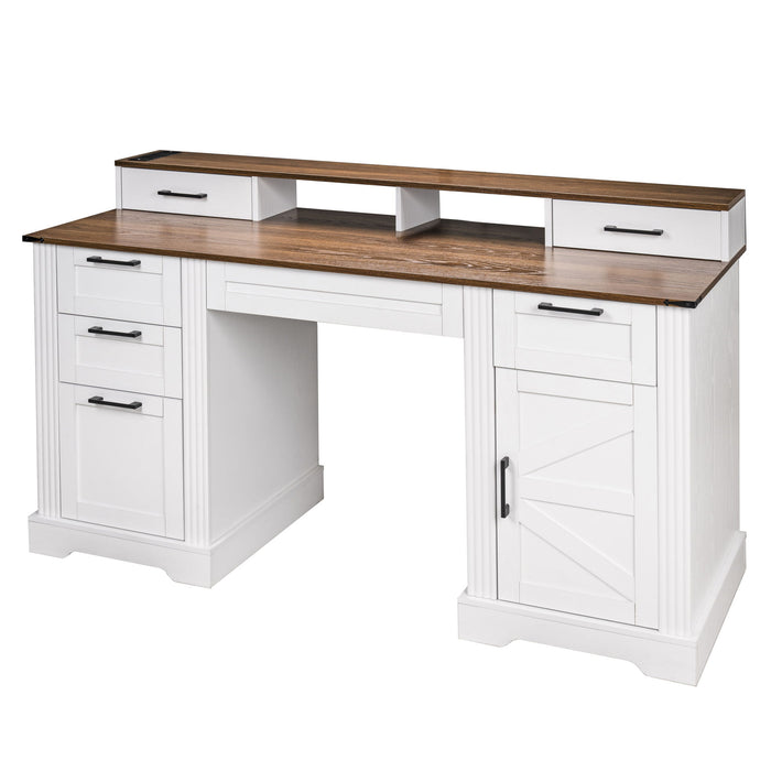 Office Desk With Charging Station & Storage Cabinet