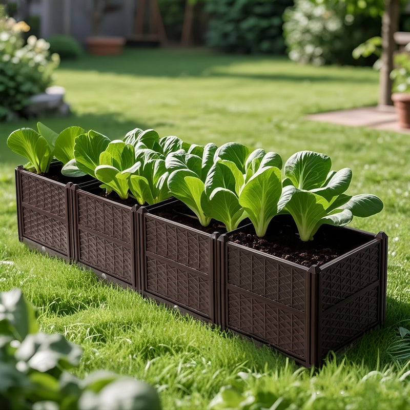 Indoor / Outdoor Rectangular Plastic Planting Box Kit For Vegetables, Herbs, Flowers & Succulents, Coffee, Polypropylene, 62.80" - Coffee