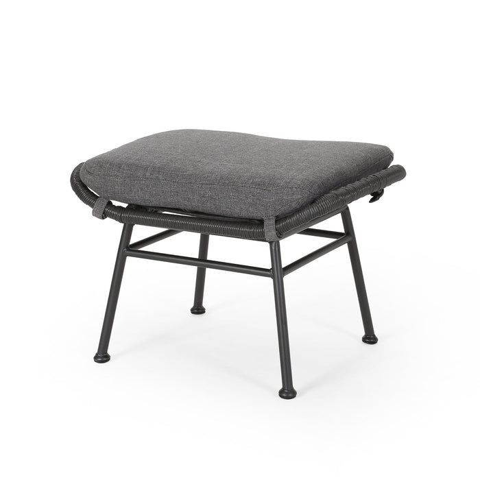 Outdoor Modern Boho Wicker Ottoman With Cushions (Set of 2)