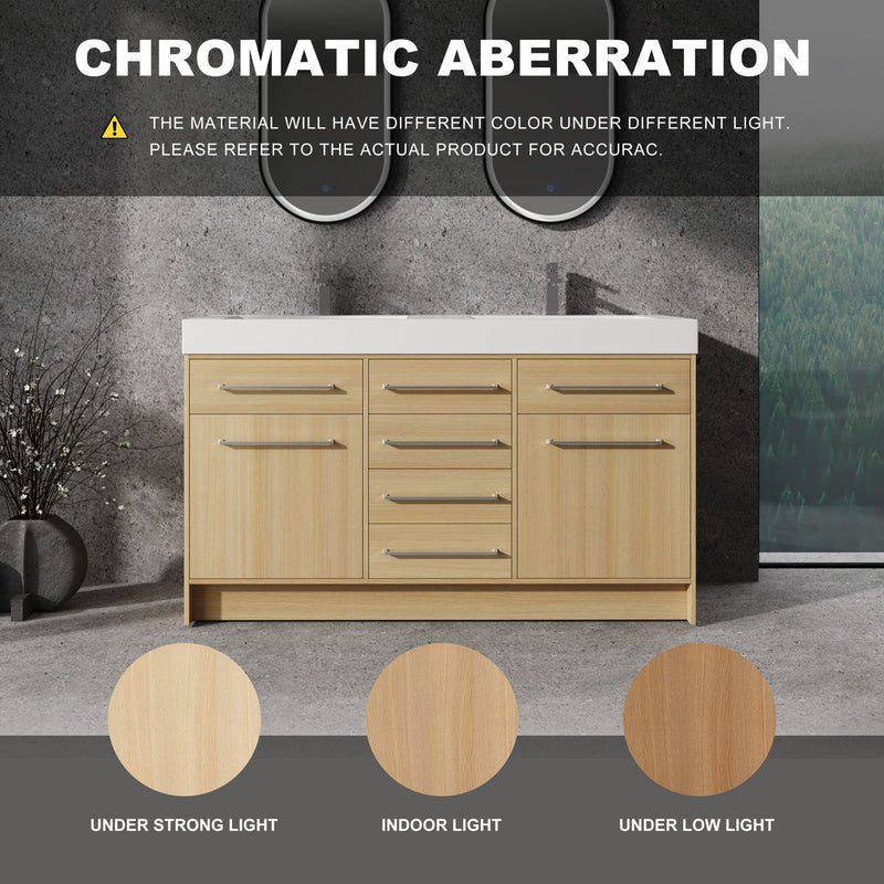 Freestanding Bathroom Vanity With Resin Sink, Soft-Closing Doors And Drawers
