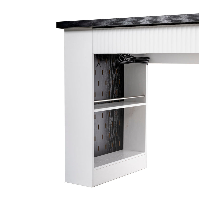 Modern Fluted Office Desk With Storage Cabinet