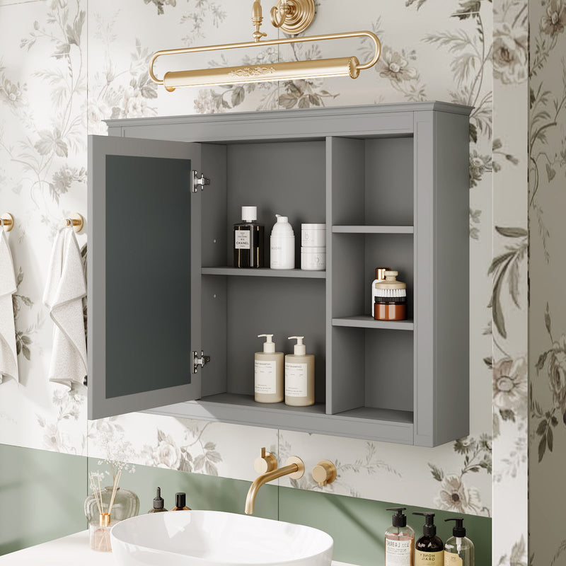 Wall Mounted Medicine Cabinet With Mirror, Storage Cabinet Featuring 6 Open Shelves And Adjustable Interior