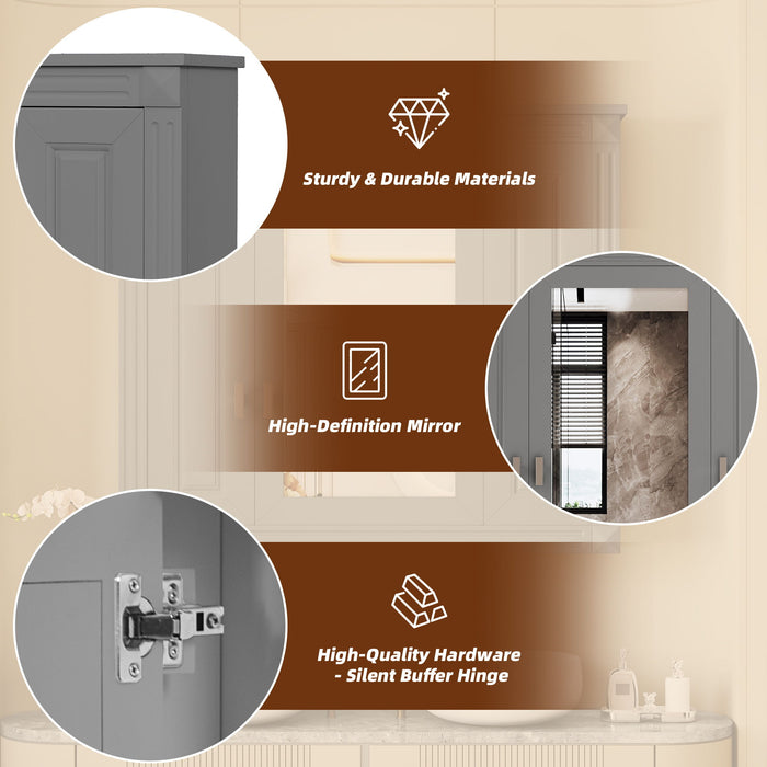 Wall Mounted Bathroom Cabinet With Mirror And 5 Shelves, Rectangular Design
