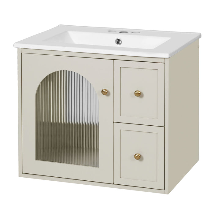 Wall-Mounted Bathroom Vanity Set With Sink, 2 Drawers And Soft-Close Door