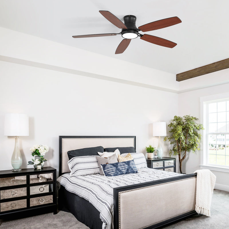 52" Flush Mount Ceiling Fan With Light, DC Motor, Remote Control, Dual Color