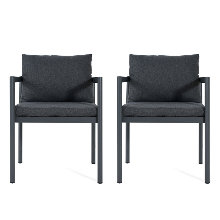 7 Piece Outdoor Dining Set With Table And 6 Chairs - Black / Gray / Teak