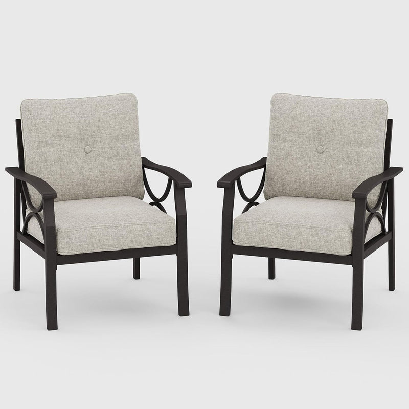 All-Weather Armchairs With Cushions, Modern Sculptural Design (Set of 2)
