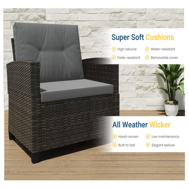Modern All-Weather Patio Set With Cushions And Table