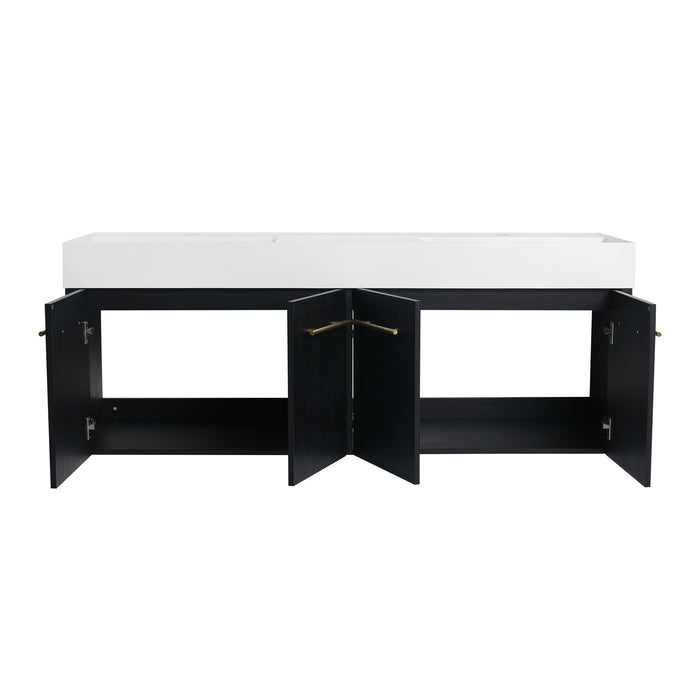 Modern Wall Mounted Bathroom Vanity With Left Sink And Storage Rack
