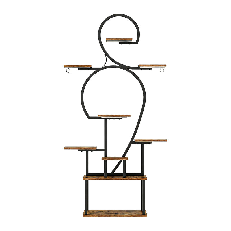 Plant Stand Indoor With Grow Light, 9 Tiered 63" Tall Indoor Plant Shelves For Multiple Plants - Walnut / Black