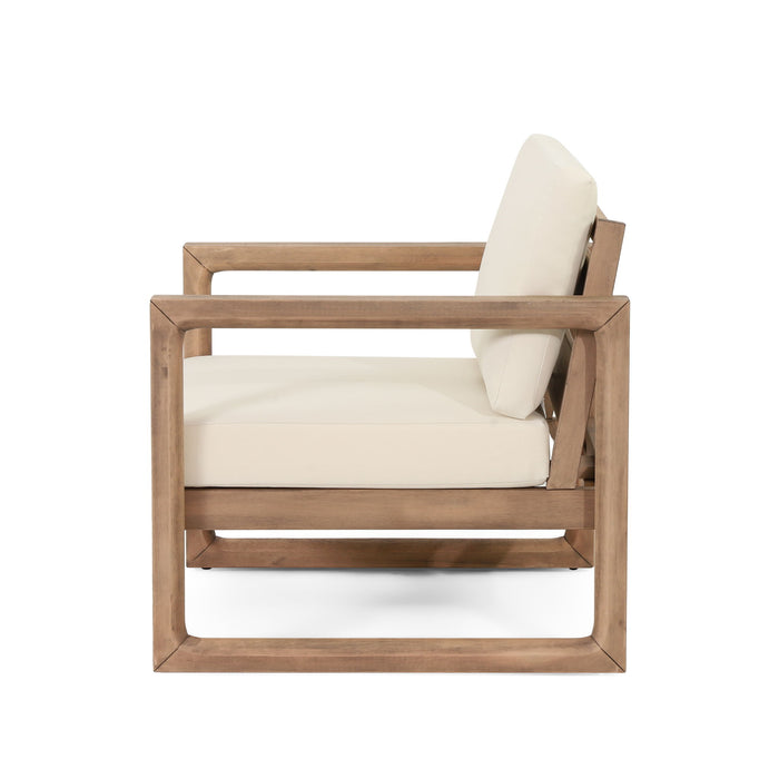4 Pieces Acacia Wood Patio Furniture Set, Outdoor Furniture With Coffee Table, Patio Conversation Set Deep Seating With Soft Cushion, Porch Chairs For Backyard Porch Balcony - Brown Wash / Beige
