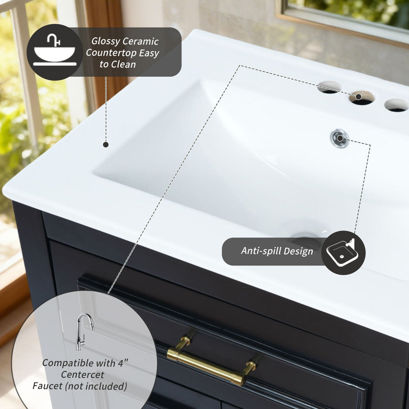 Bathroom Vanity With Integrated Sink, 2 Door Cabinet With Tip Out Drawer, Rectangular Design