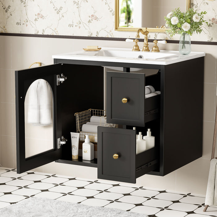 Wall-Mounted Bathroom Vanity Set With Sink, 2 Drawers And Soft-Close Door