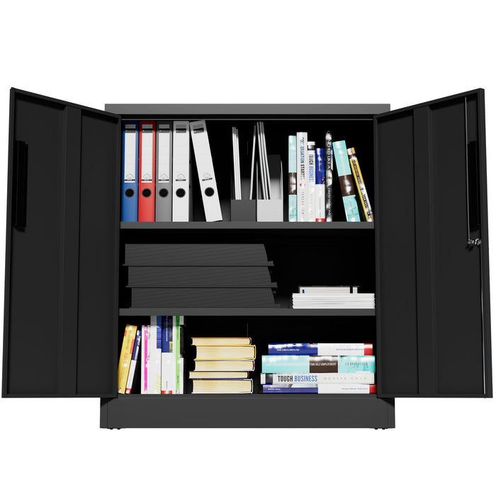 Heavy Duty Storage Cabinet With Lock, 2 Door File Cabinet With 2 Adjustable Shelves - Black