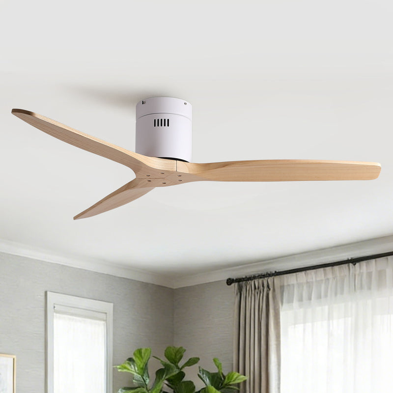 Low Profile Flush Ceiling Fan Without Light - Matte White / White