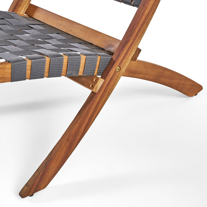 Solidago - Outdoor And Strapping Belt Folding Chairs, (Set of 2) - Black / Brown