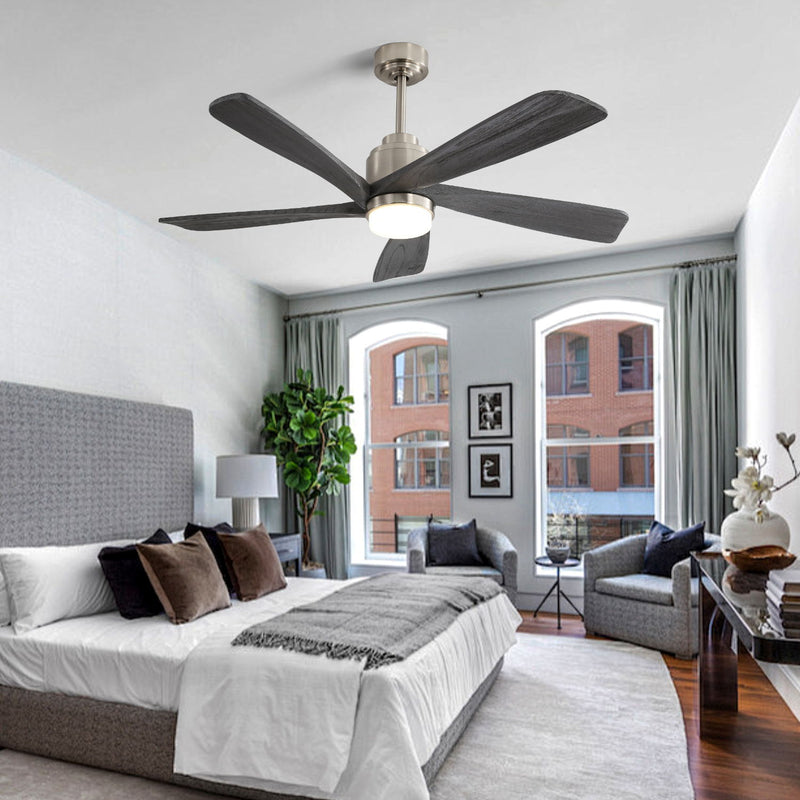 52" Ceiling Fan With Dimmable LED Light, 5 Blades, Reversible DC Motor - Nickel