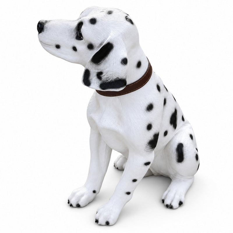 Large Dalmatian Dog Statue, Sitting Spotted Pet Sculpture For Entryway Patio - Black White
