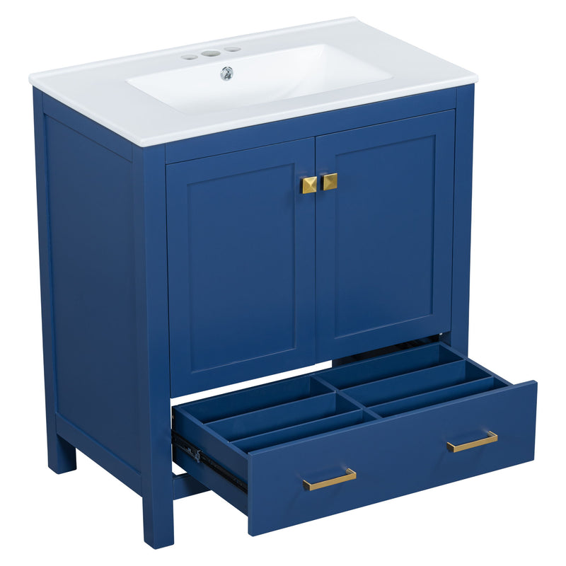 Bathroom Vanity With Single Sink, Combo Cabinet Undermount Sink, Bathroom Storage Cabinet With Two Doors And A Drawer, Soft Closing, Multifunctional Storage, Solid Wood Frame