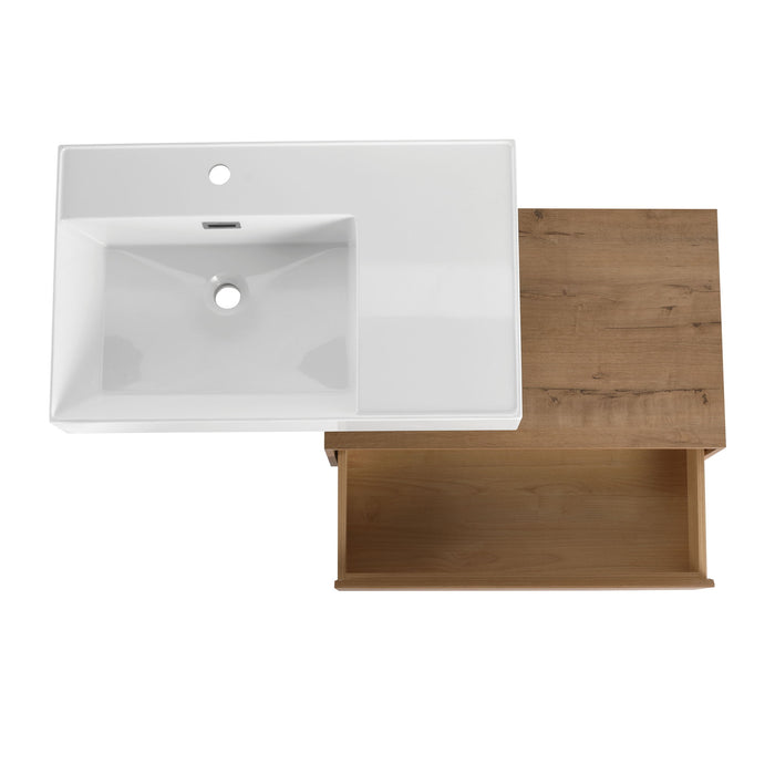 Modern Wall Mounted Bathroom Vanity With Resin Sink And Soft Close Drawer - Imitative Oak