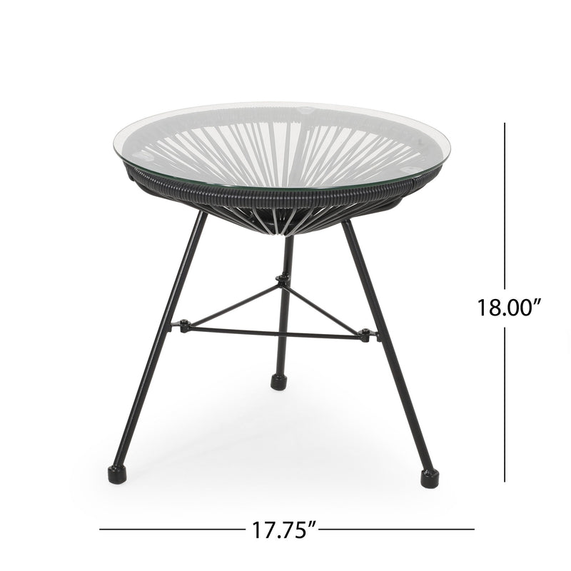 Nusa - Modern Rattan Side Table With Tempered Glass Top