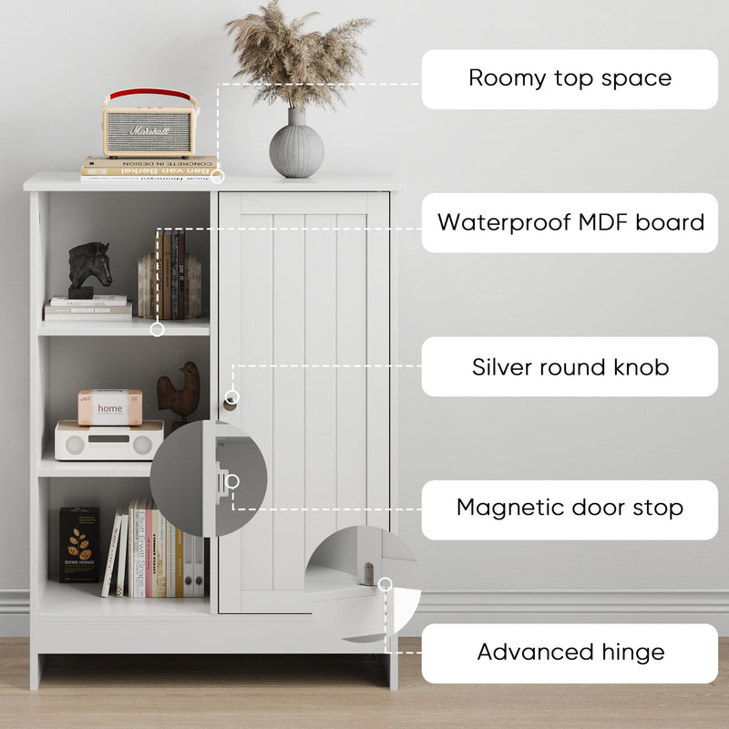 Classic Freestanding Bathroom And Kitchen Storage Cabinet With Adjustable Shelves - White
