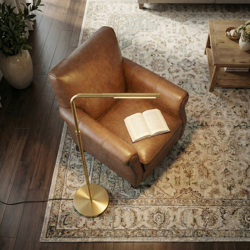 Verve - Floor Lamp With On / Off Switch Adjustable LED Round Base - Gold