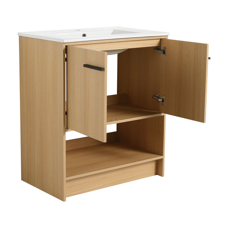Modern Bathroom Vanity With Ceramic Sink, Freestanding Cabinet, Soft Closing Doors