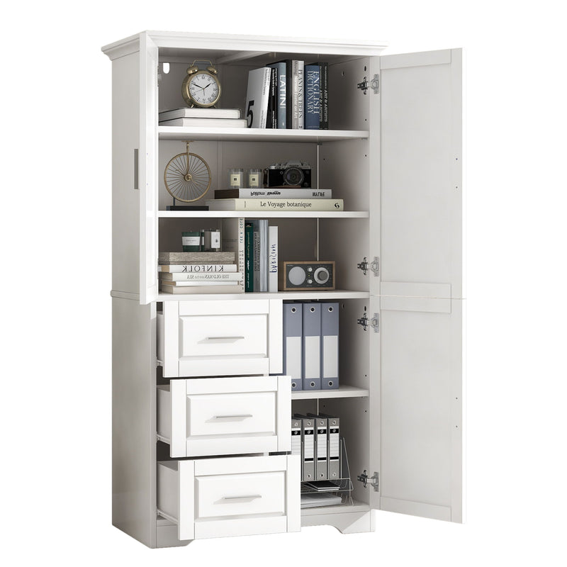 Tall Wide Storage Cabinet With Doors, 3 Drawers