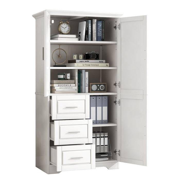Tall Wide Storage Cabinet With Doors, 3 Drawers
