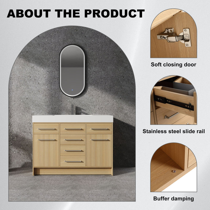 Freestanding Bathroom Vanity With Resin Sink, Soft-Closing Doors And Drawers