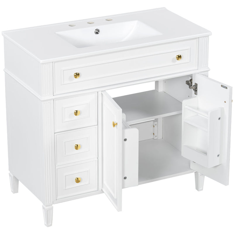 Bathroom Vanity With Sink, 3 Drawers & 2 Doors