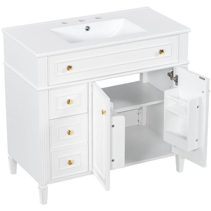 Bathroom Vanity With Sink, 3 Drawers & 2 Doors