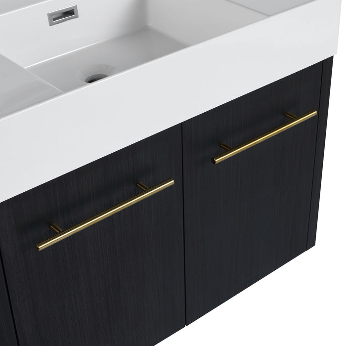 Modern Wall Mounted Bathroom Vanity With Left Sink And Storage Rack
