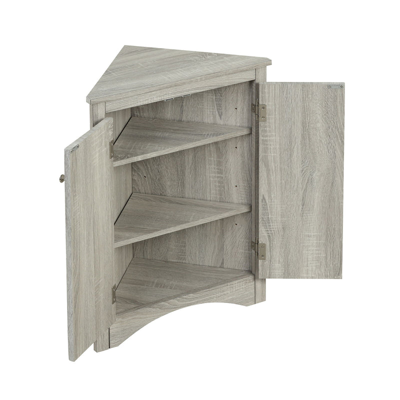 Triangle Bathroom Storage Cabinet With Adjustable Shelves, Freestanding Floor Cabinet - Oak