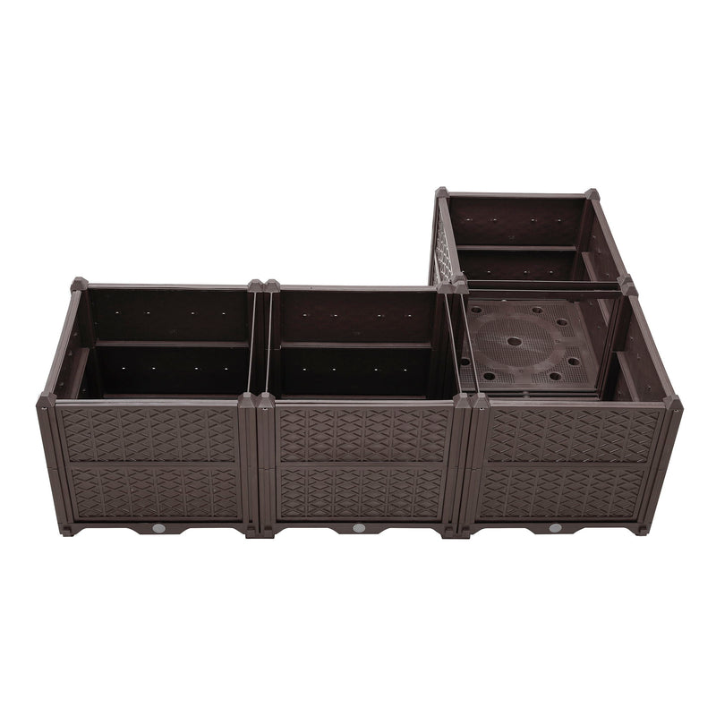 Indoor / Outdoor Rectangular Plastic Planting Box Kit For Vegetables, Herbs, Flowers & Succulents, Coffee, Polypropylene, 62.80" - Coffee