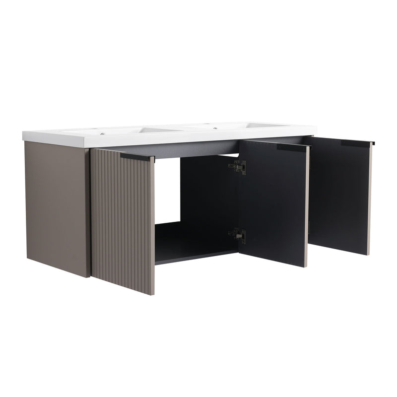 Contemporary Wall Mounted Bathroom Vanity With Resin Double Sink
